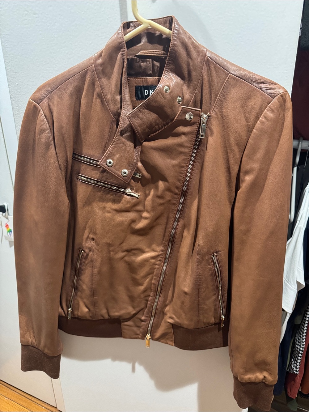 DKNY Woman’s  Tan Leather Bomber Jacket